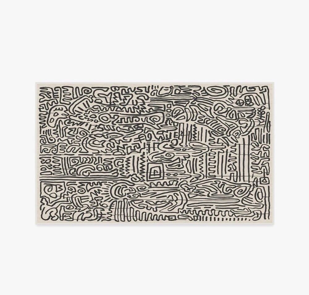 Keith Haring Ruggable Freestyle Black and Ivory 3’x5’ Rug with Pad